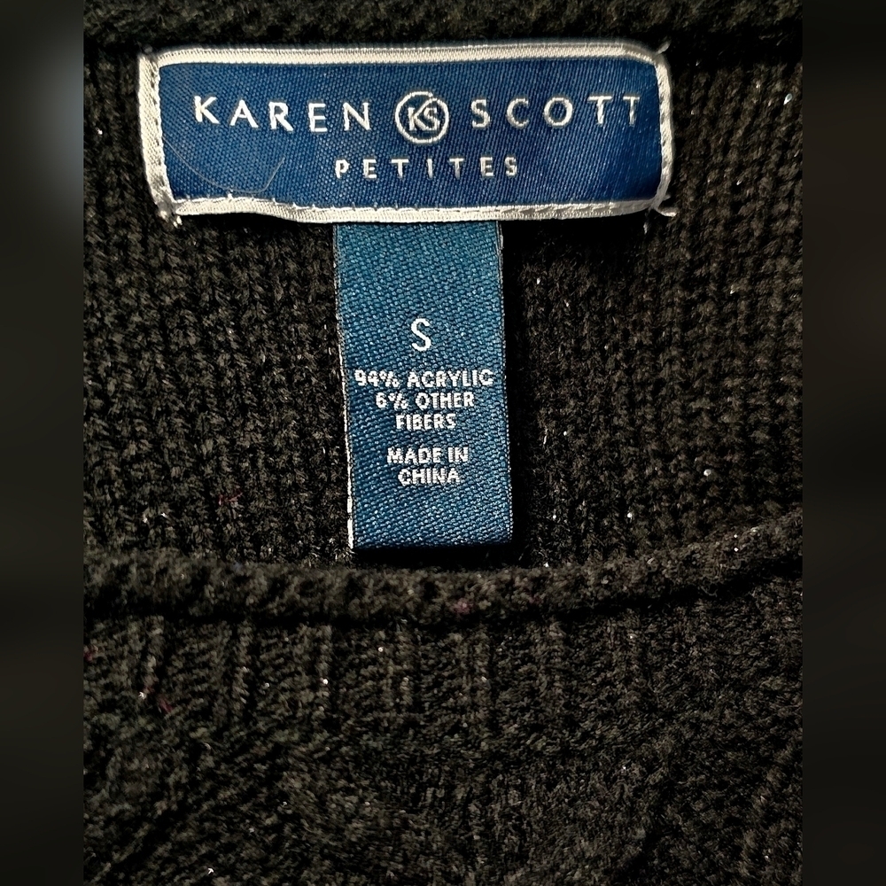 Karen Scott Petites Women's Cable-Knit Black Minimalist Sweater Size S - Picture 4 of 5